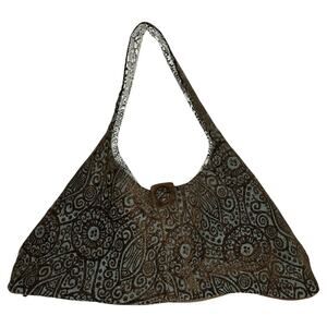 Offhand Designs Crescent Shoulder Knitting Bag Brown Textured Woven Artisanal